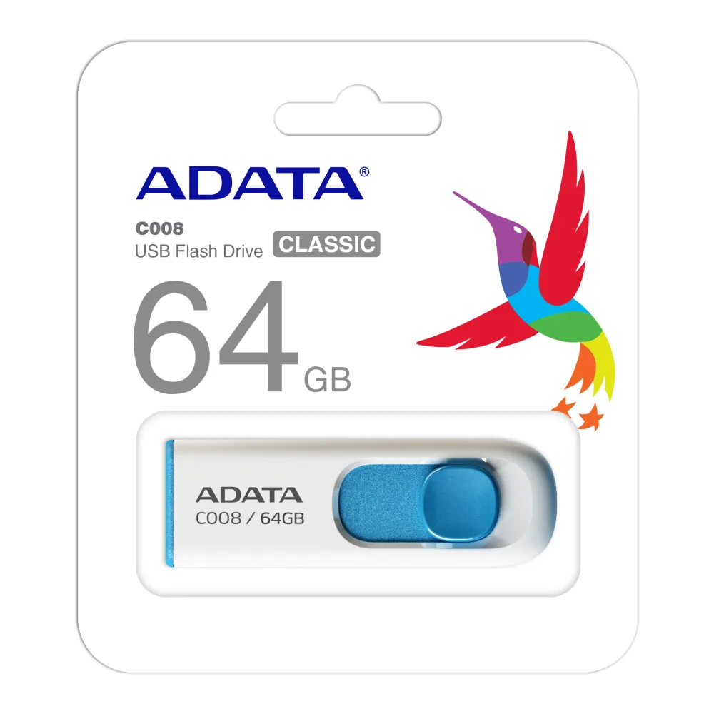 Adata Pendrive 64G Blanco/celeste Retractil Gen 2.0 AC008-64-RWE