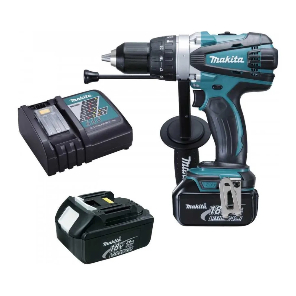 Atornillador Inalambrico Makita DHP458RFE con Percucion 13 Mm.v/var. + 2 Baterias de 3.0 Ah y Cargador Rapido