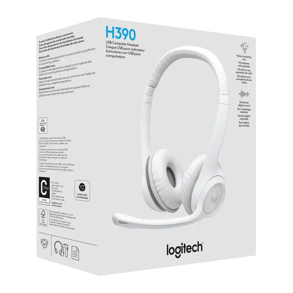 Audífonos Headset Usb H390 Blanco Logitech
