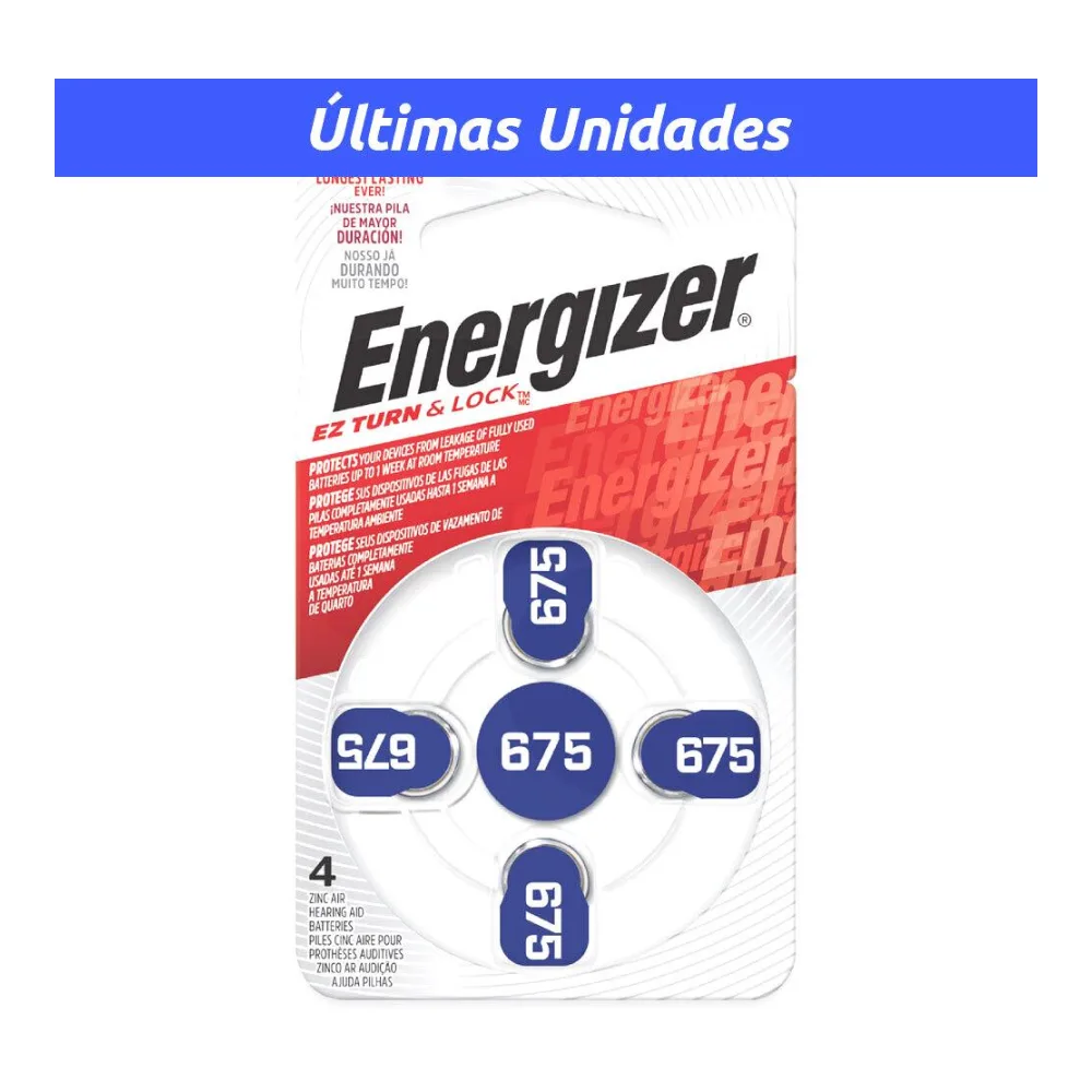 AZ675 Pila de Botón - Tipo Audífono - 4 Piezas Energizer