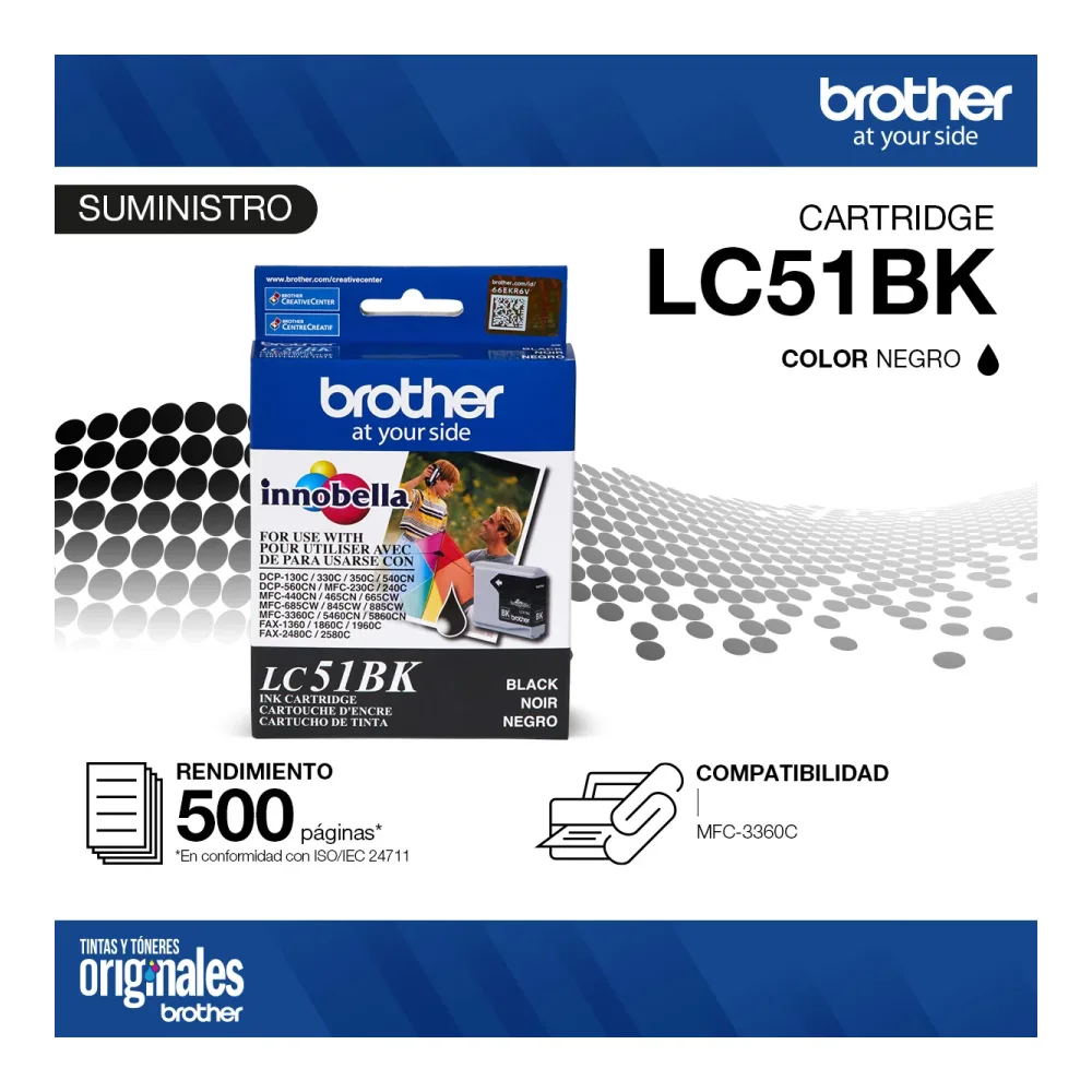 Brother Cartridge LC51BK Que Rinde Hasta 500 Págs