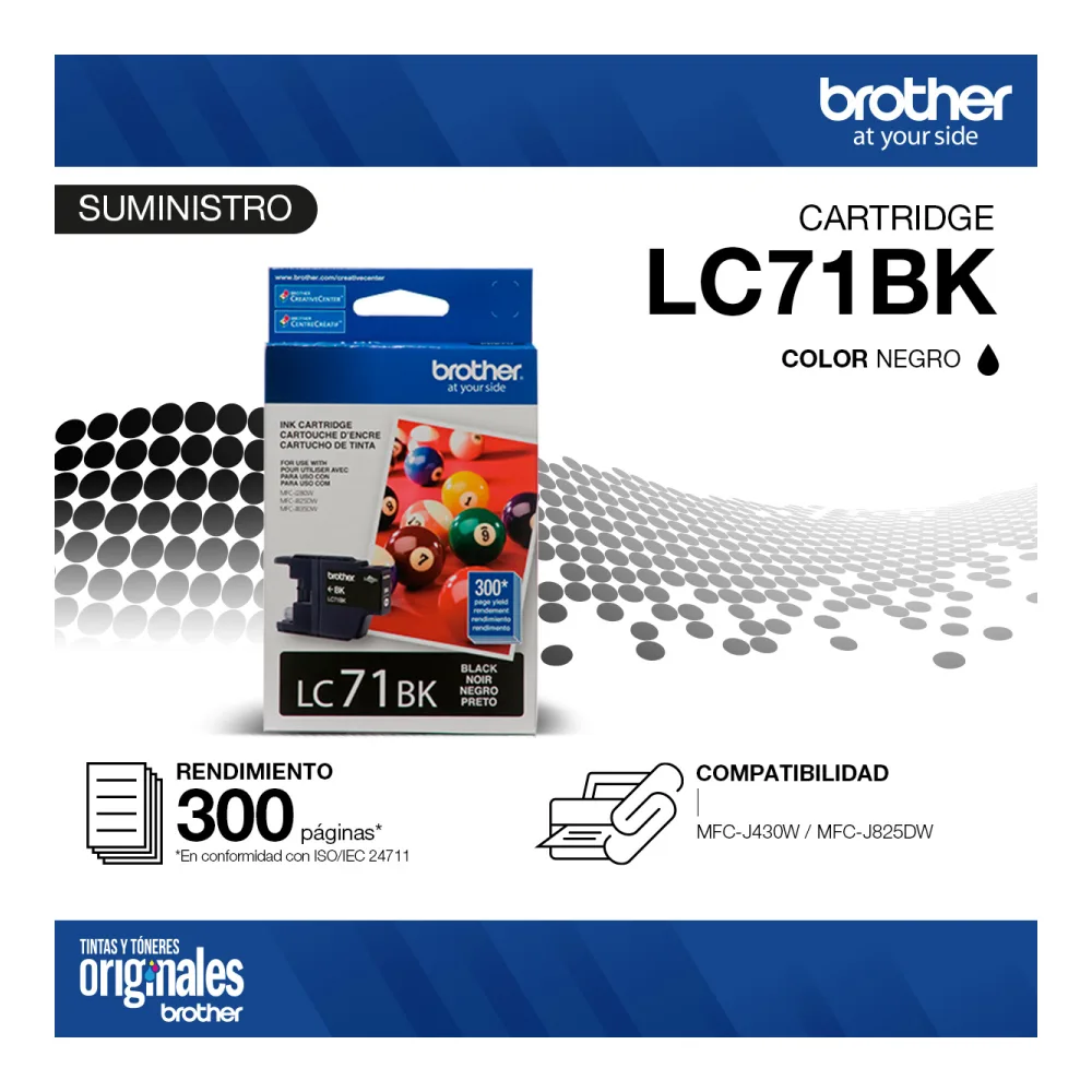Brother Cartridge LC71BK Negro MFCJ825DW/MFCJ430W