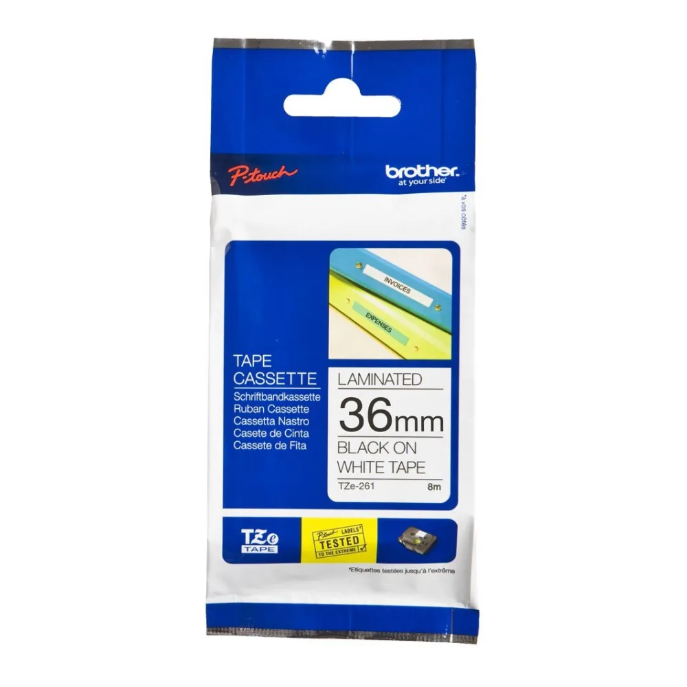 Brother Cinta Laminada Negro Sobre Blanco TZE-261 36MM