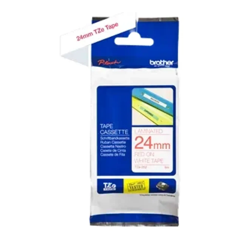 Brother Cinta Laminada TZE-252 Rojo Sobre Blanco 24MM X 8M