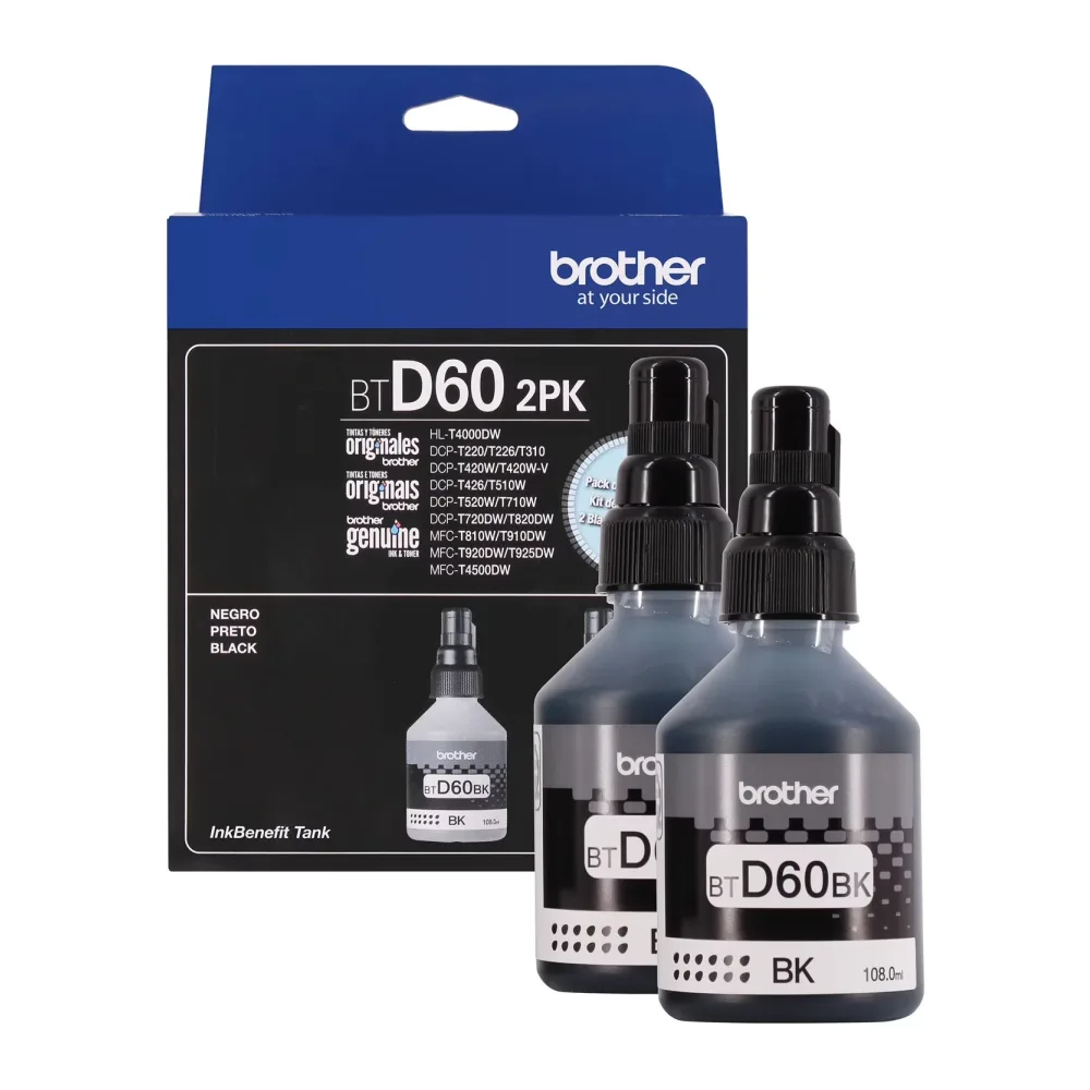 Brother Pack 2 Botellas Tinta Negras Originales BTD60BK BTD60BKX2