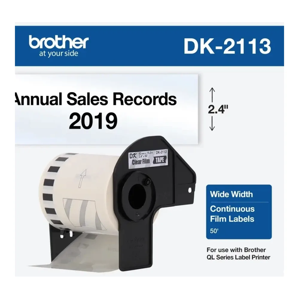 Brother Rollo Etiqueta DK-2113 Negro Sobre Transparente 62MMX15,2M