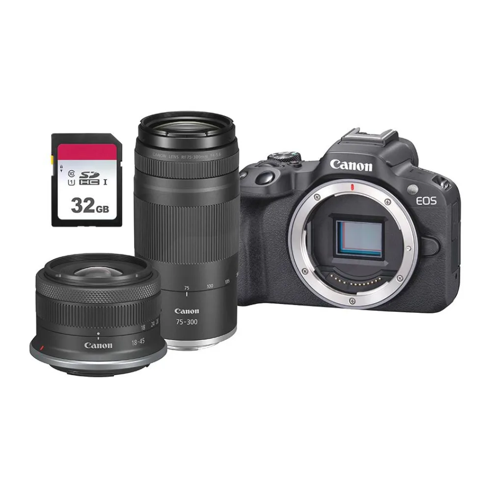 Cámara Mirrorless Eos R50 Zoom Kit Kit Rf-s 18-45 + Rf 75-300 + SD32GB Canon