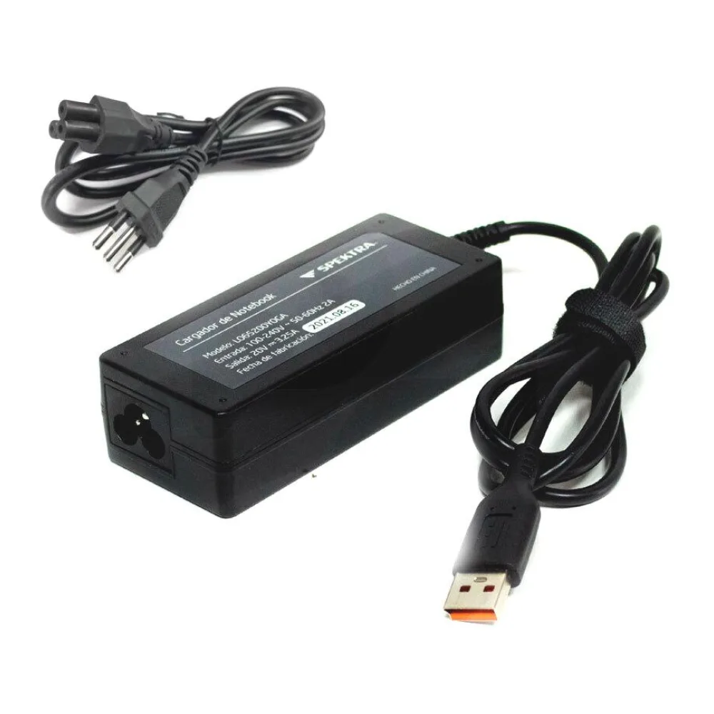 Cargador Alternativo para Notebook Lenovo, 65W, 20V, 3.25A, Modelo Yoga C/cable de Poder Spektra