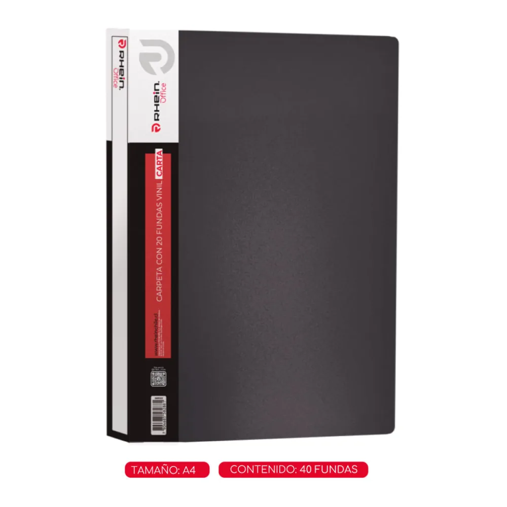 Carpeta con Fundas A4 40 Fundas Vinil Negro Rhein