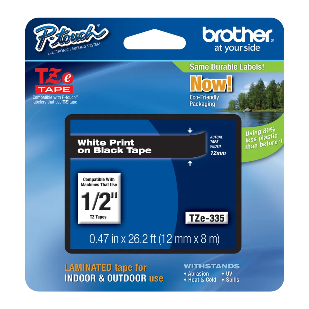 Cinta Brother Blanco Sobre Negro TZE335 12MM X 8M