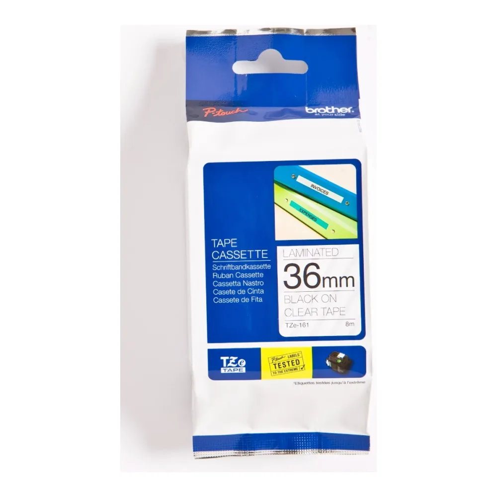 Cinta Brother Negro Sobre Transparente 36MMX8MTS TZE-161