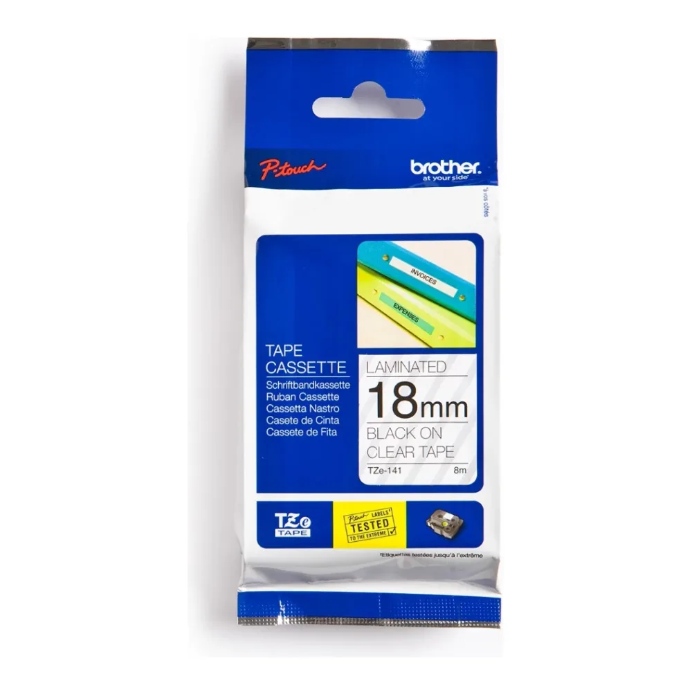 Cinta Brother TZE141 Negro Sobre Transparente 18MM X 8MTS