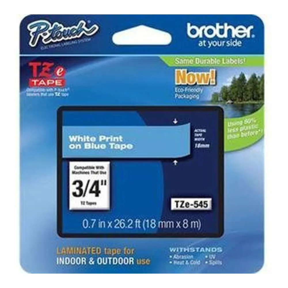 Cinta Brother TZE545 Blanco Sobre Azul 18MM X 8 Mts