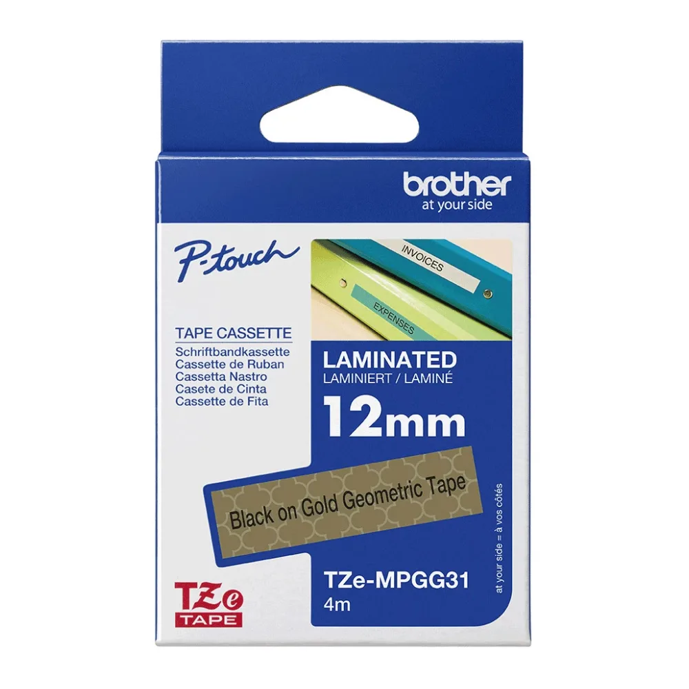Cinta Brother TZEMPGG31 Negro Sobre Dorada 12MMX4MTS