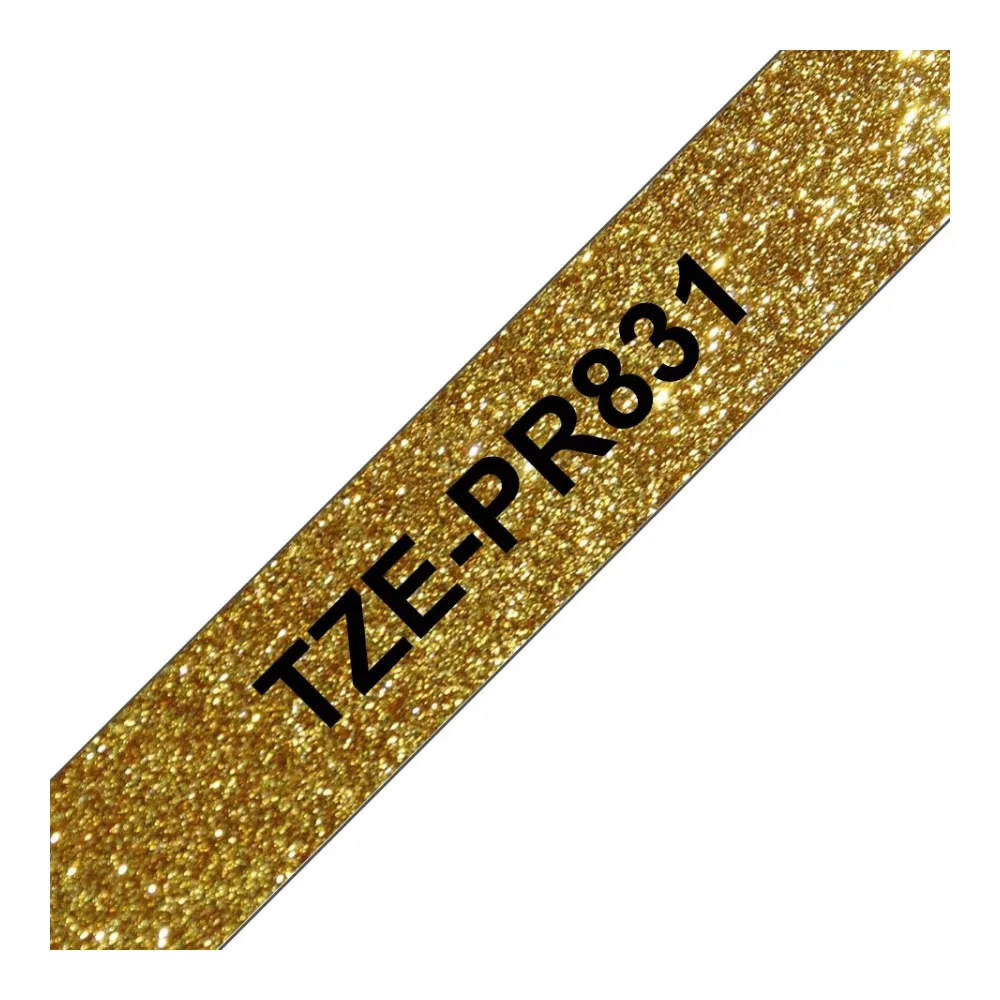 Cinta Brother TZEPR831 Negro Sobre Dorado Glitter 12MMX8MTS