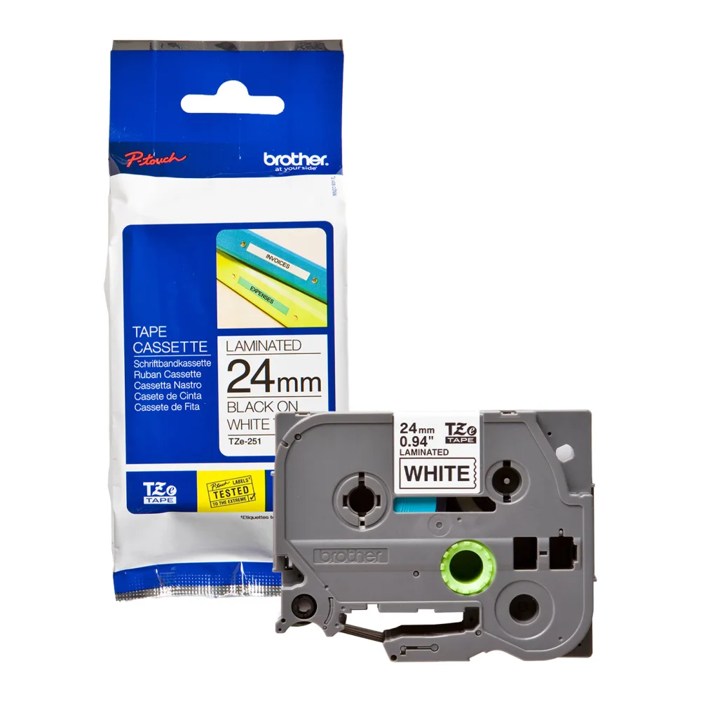 Cinta Marca Brother TZE-251 24MMX8M Blanca-texto Negro