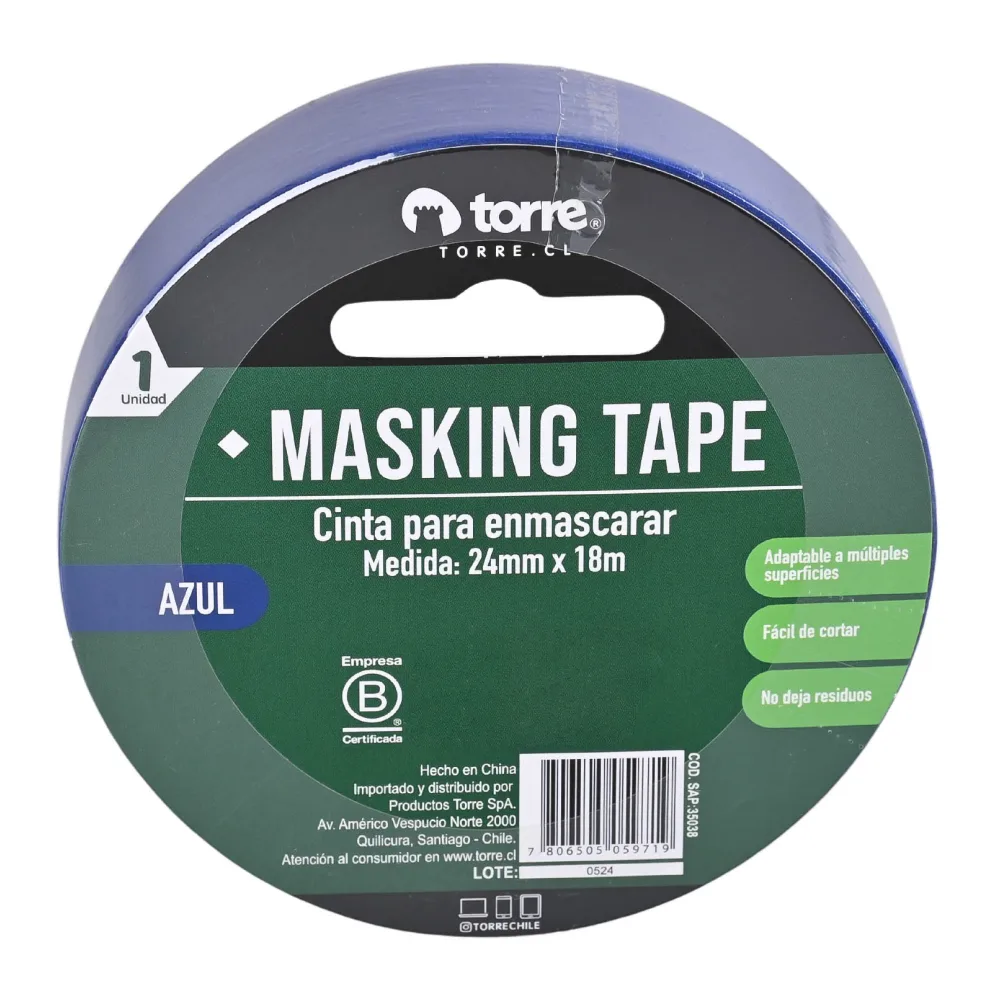 Cinta Masking Color Azul 24MM X 18MT