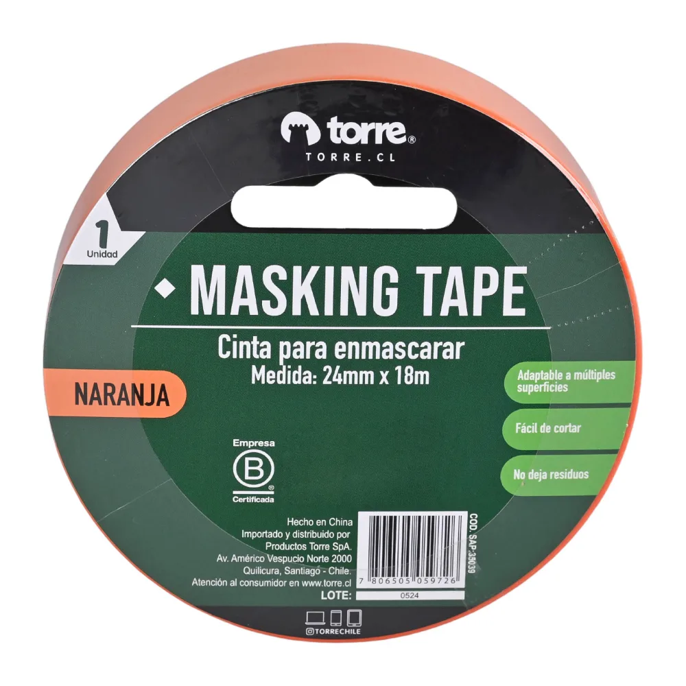 Cinta Masking Color Naranjo 24MM X 18MT