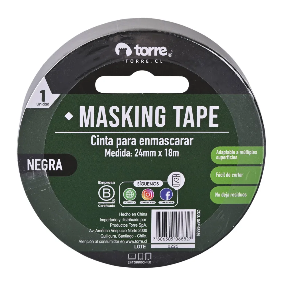 Cinta Masking Negra 24MMX18M Torre
