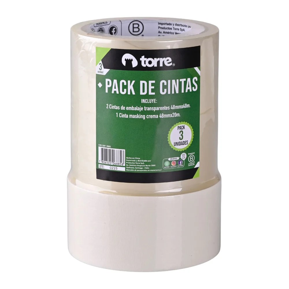 Cintas Embalaje 2 Transparente + 1 Masking Crema Torre
