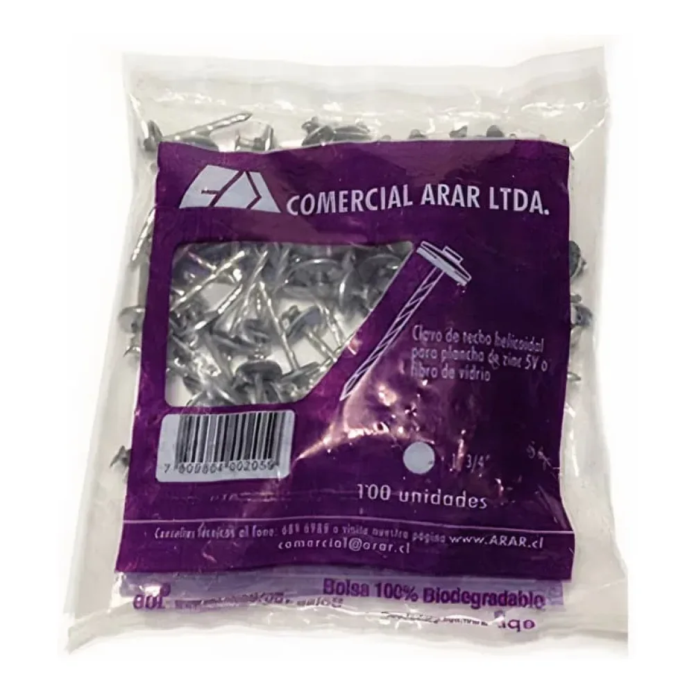 Clavo Techo Sello Pvc 1 3/4 Pulgada Bolsa 100 Unidades Arar