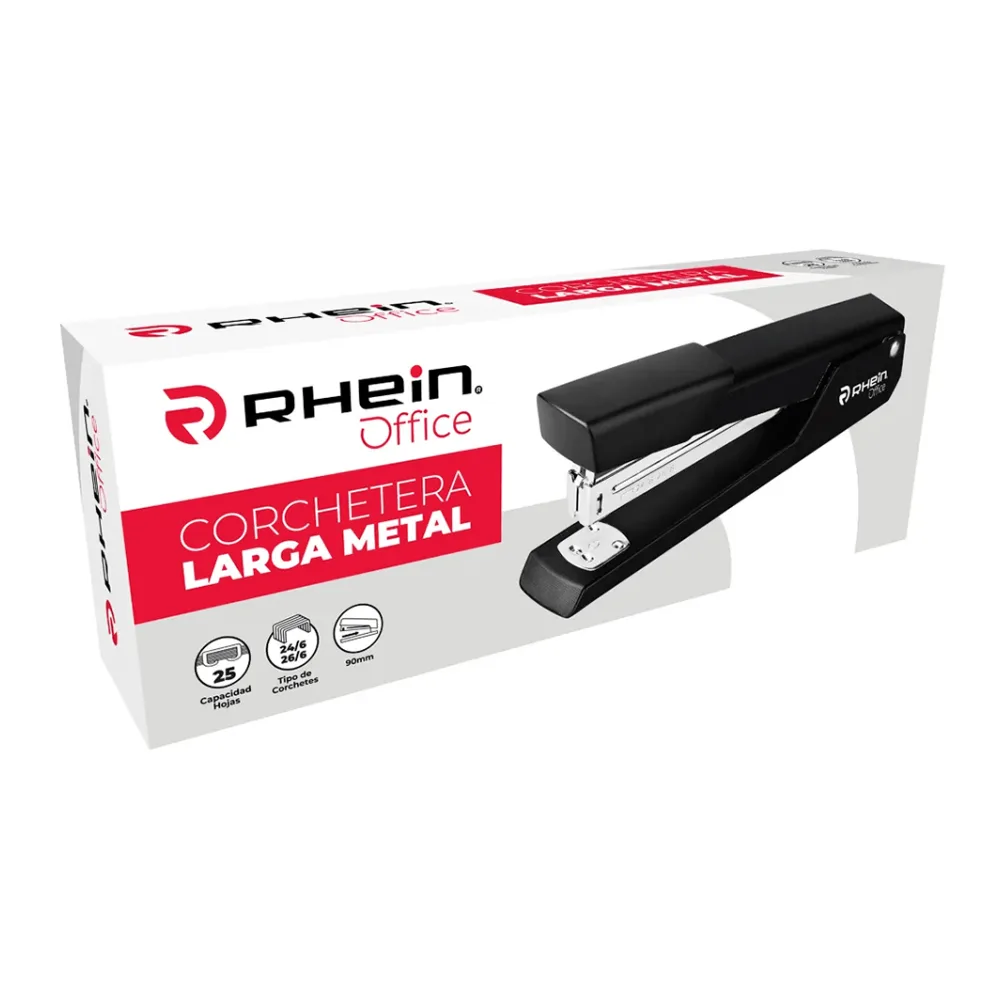 Corchetera Larga Metal Negra 25 Hojas Rhein