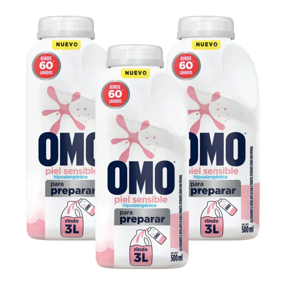 Detergente Omo Piel Sensible para Diluir 500 Ml – Pack 3 Unidades