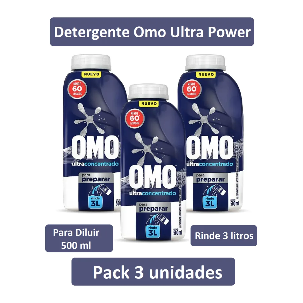 Detergente Omo Ultra Power para Diluir 500 Ml – Pack 3 Unidades