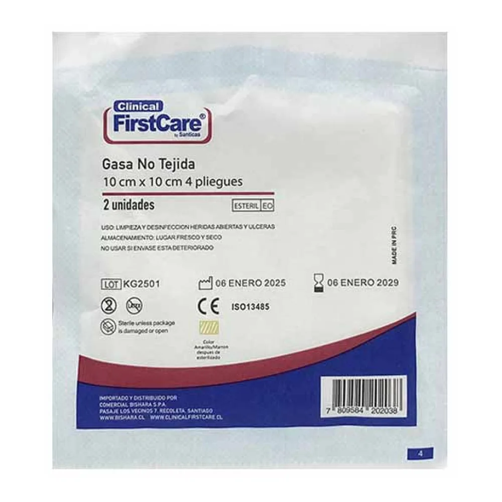 First Care Gasa No Tejida Esteril Tamaño 10 Cm X 10 Cm 2 Unidades Bishara