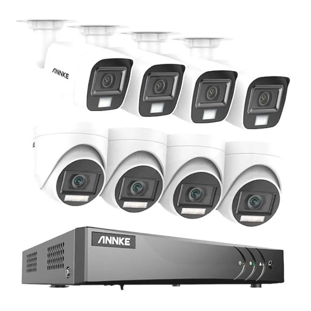 Grabadora Dvr Hybrid (5 en 1) 8 Canales 3K (5MP) + 4 Cámaras Bullet 2MP + 4 Cámaras Domo 2MP con Tvi Audio & Dual Light Annke