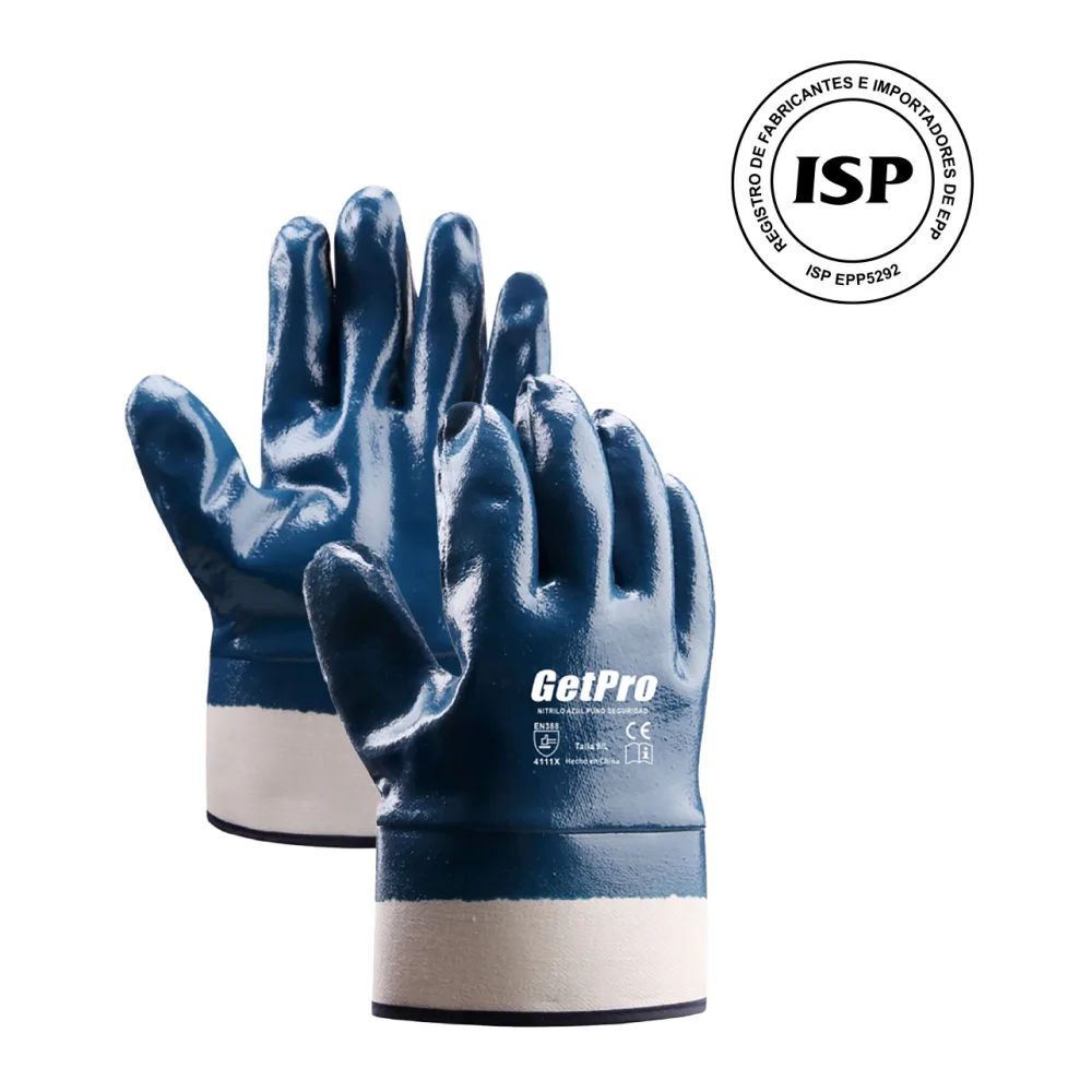 Guante Nitrilo Azul Puño Seguridad Getpro