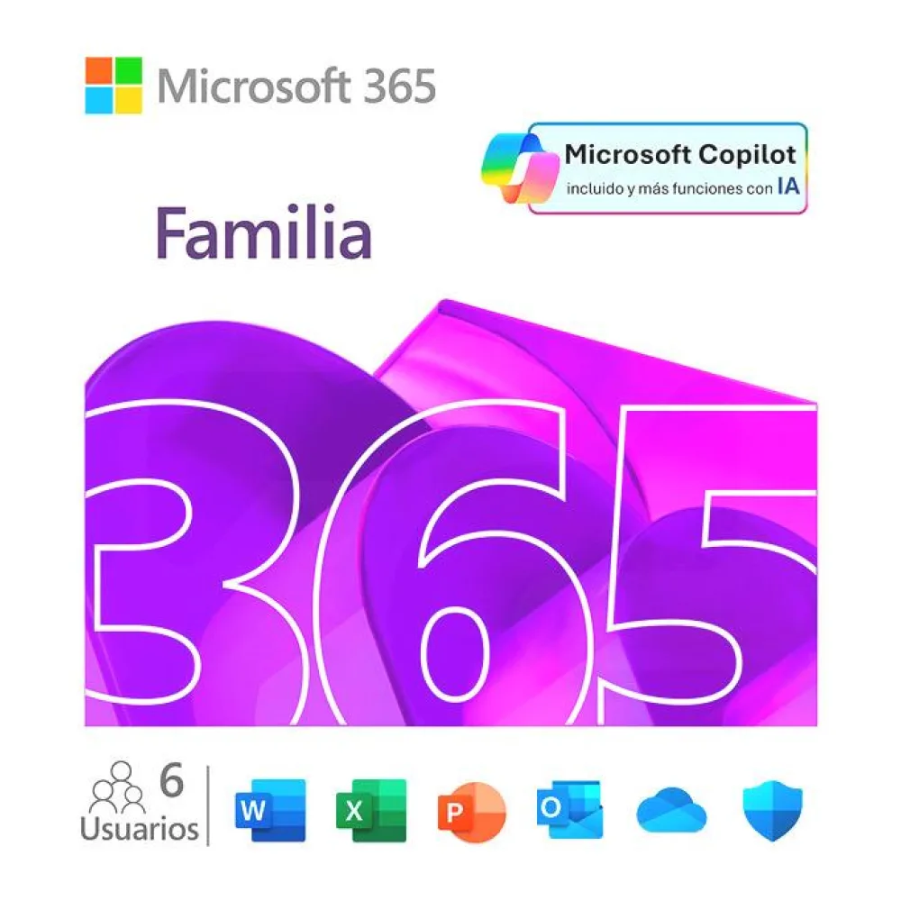 Microsoft 365 Family (12 Meses) - Hasta 6 Usuarios - Compatible con Pc/mac/iphone/tablet + 1TB Onedrive por Persona. Requiere Activación. [código Digital]