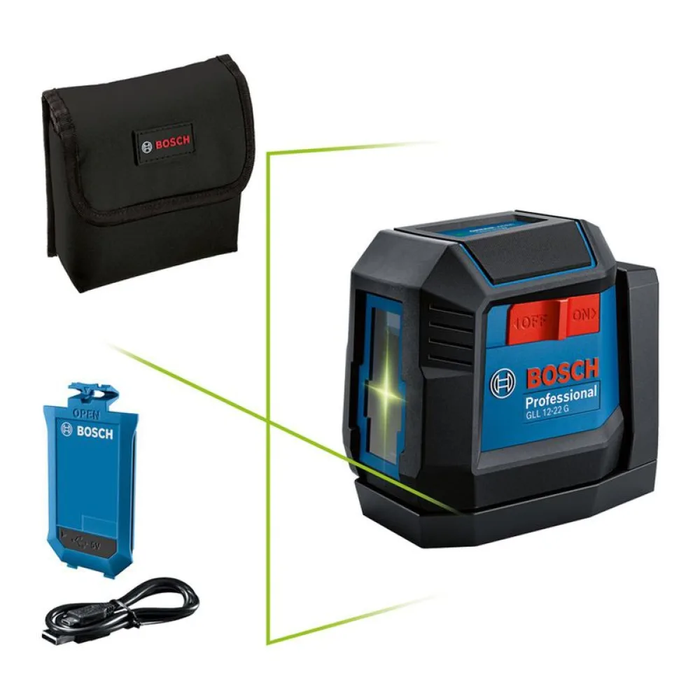 Nivel Láser Verde de Líneas 12M + Soporte Giratorio + Batería 3,7V Bosch