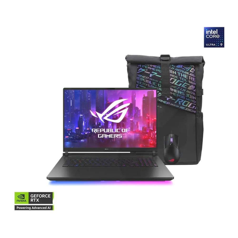 Notebook Gamer Ai Pc Rog Strix Scar 18 Intel Core Ultra 9-275HX Nvidia Geforce Rtx 5090 18" 240HZ 64GB Ram 2TB Ssd Windows 11 Home Negro G835LX-SA135W Mochila + Mouse Asus