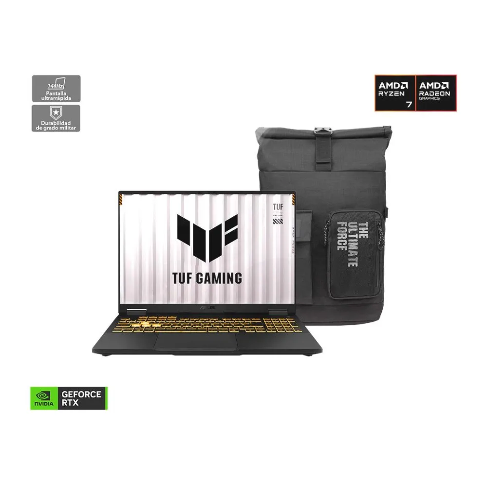 Notebook Gamer Tuf Gaming A15 Amd Ryzen 7-8845HS Nvidia Rtx 3050 15,6" 8GB Ram 512GB Ssd Windows 11 Home Negro FA506NCG-HN345W + Mochila + Mouse Asus