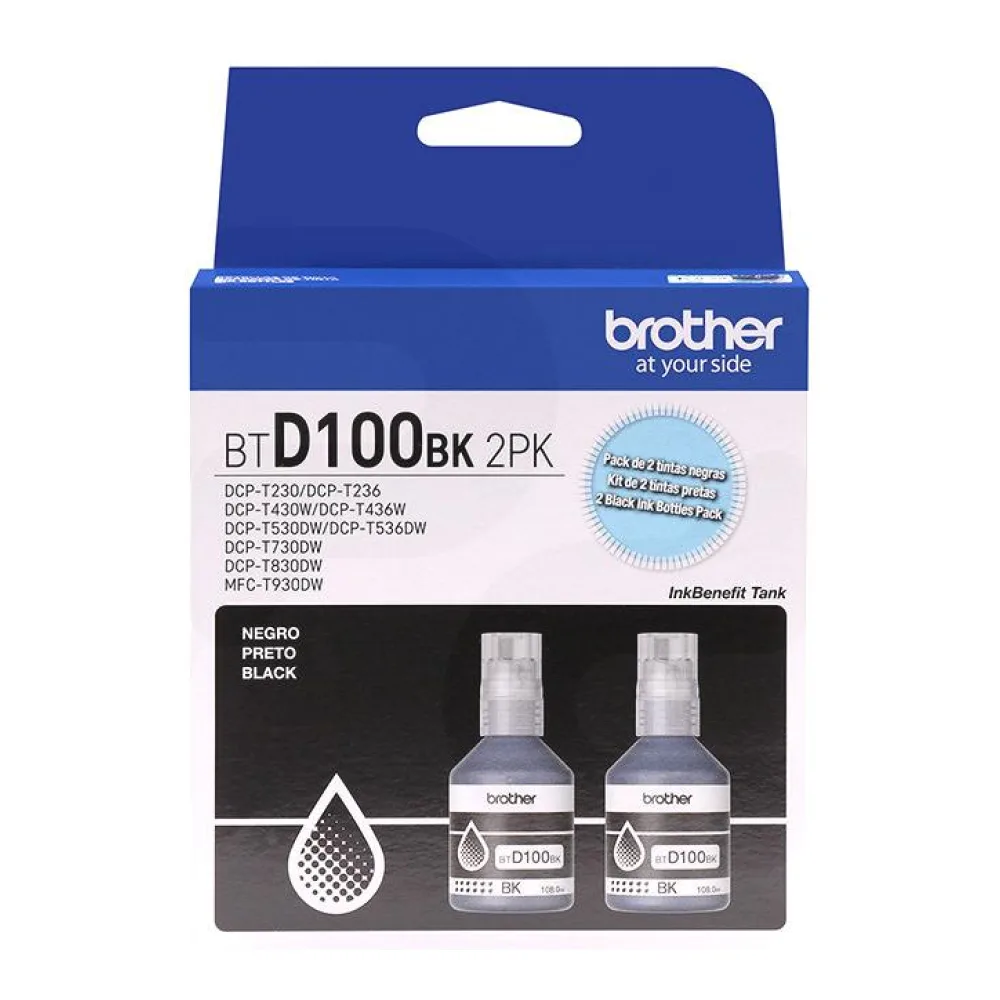 Pack 2 Botellas de Tinta Original Brother BTD100BK2PK Negro