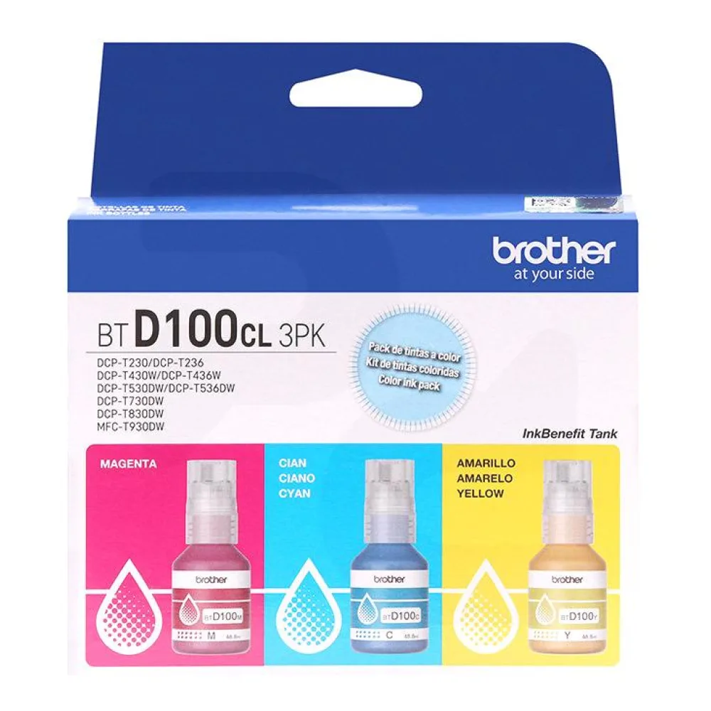 Pack 3 Botellas de Tinta Original Brother BTD100CL3PK