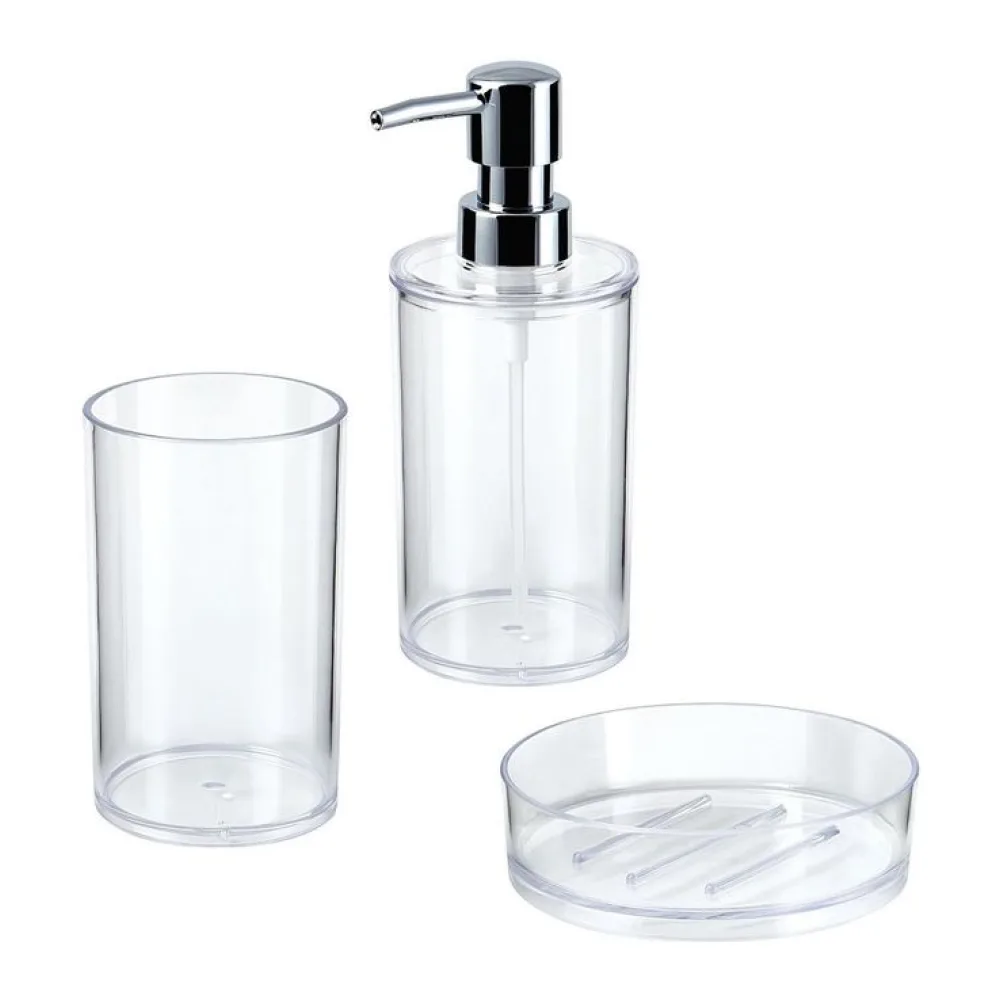 Pack 3 Dispensador+vaso+jabonera Transparente Just Home Collection