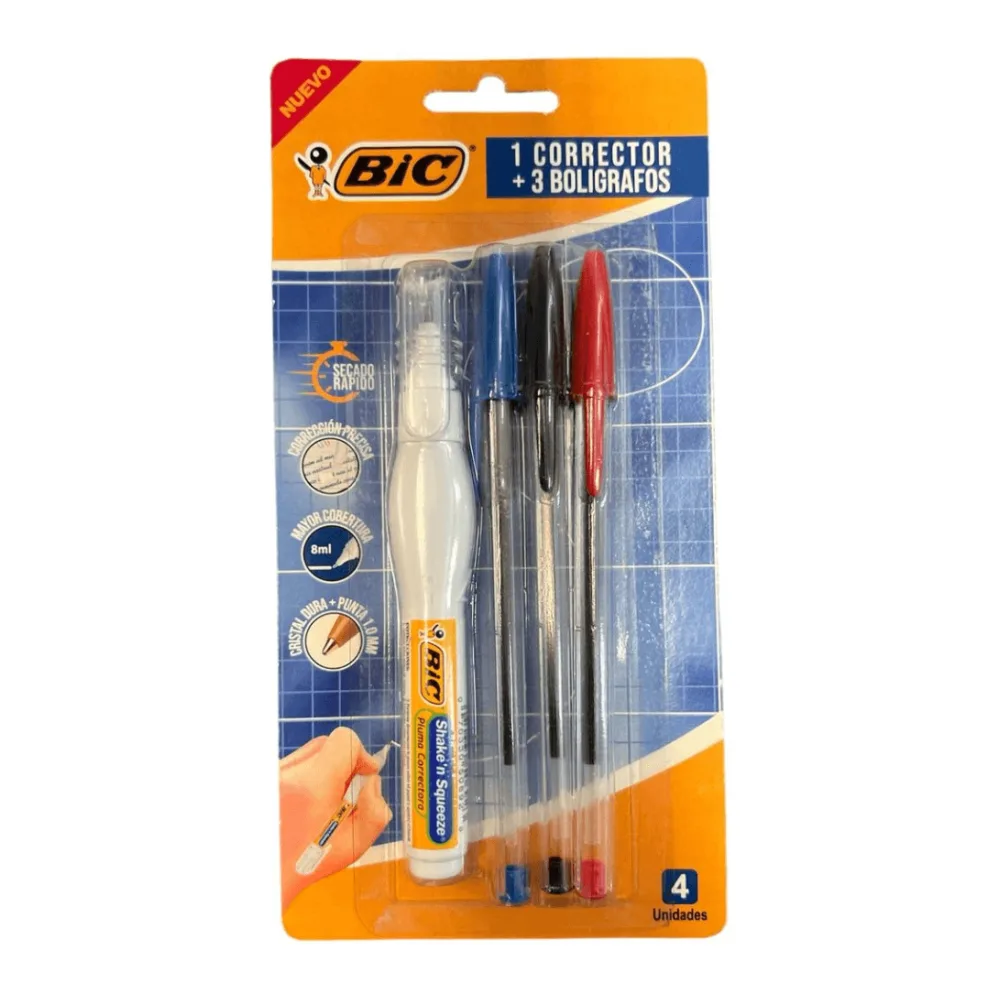 Pack Corrector + Lapiz Pasta Cristal 3 Unidades Bic
