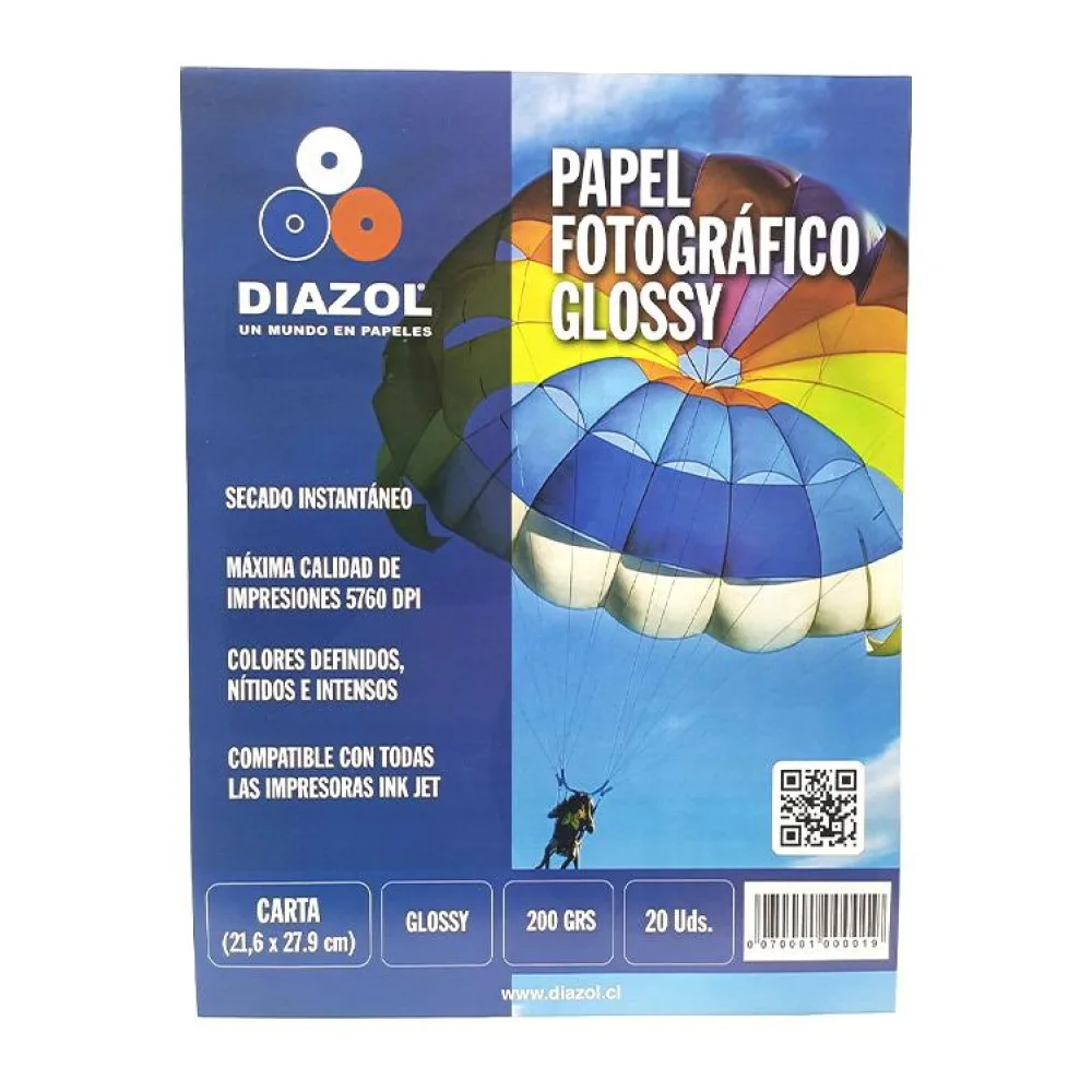 Papel Fotográfico Inkjet Glossy Carta 20 Hojas 200GRS Diazol