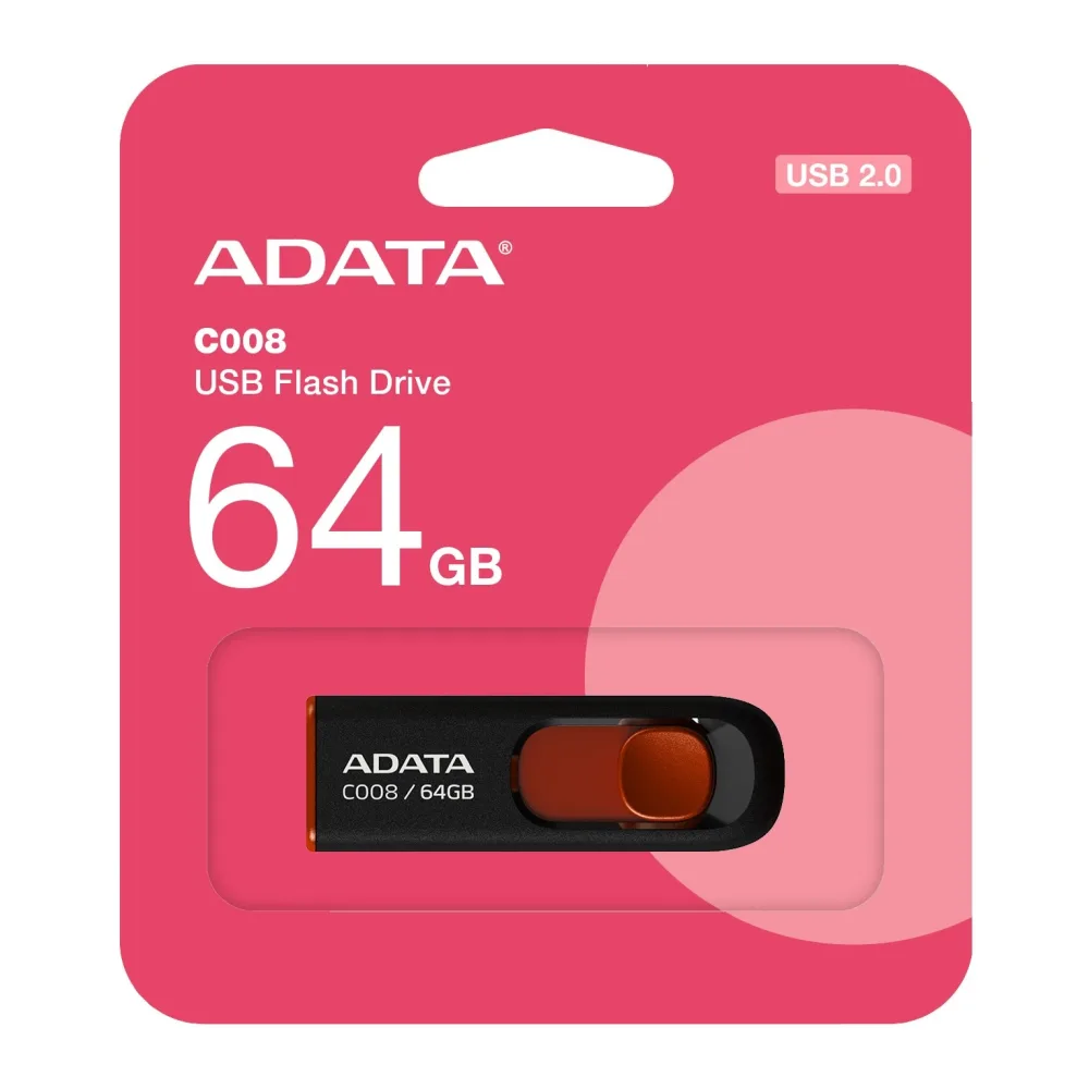 Pendrive Adata C008 64GB Usb 2.0 Negro Rojo