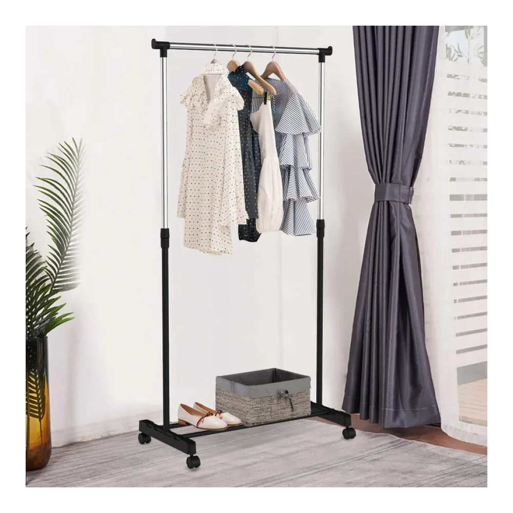 Perchero Una Barra con Ruedas Metal Negro Just Home Collection