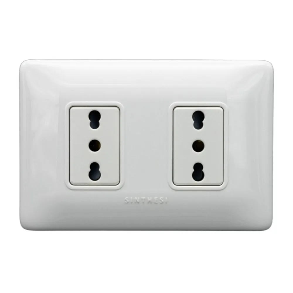 Placa Tomacorriente Duplex 10/16A 250V 2P+T S12 Blanco 1295901102 Sinthesi