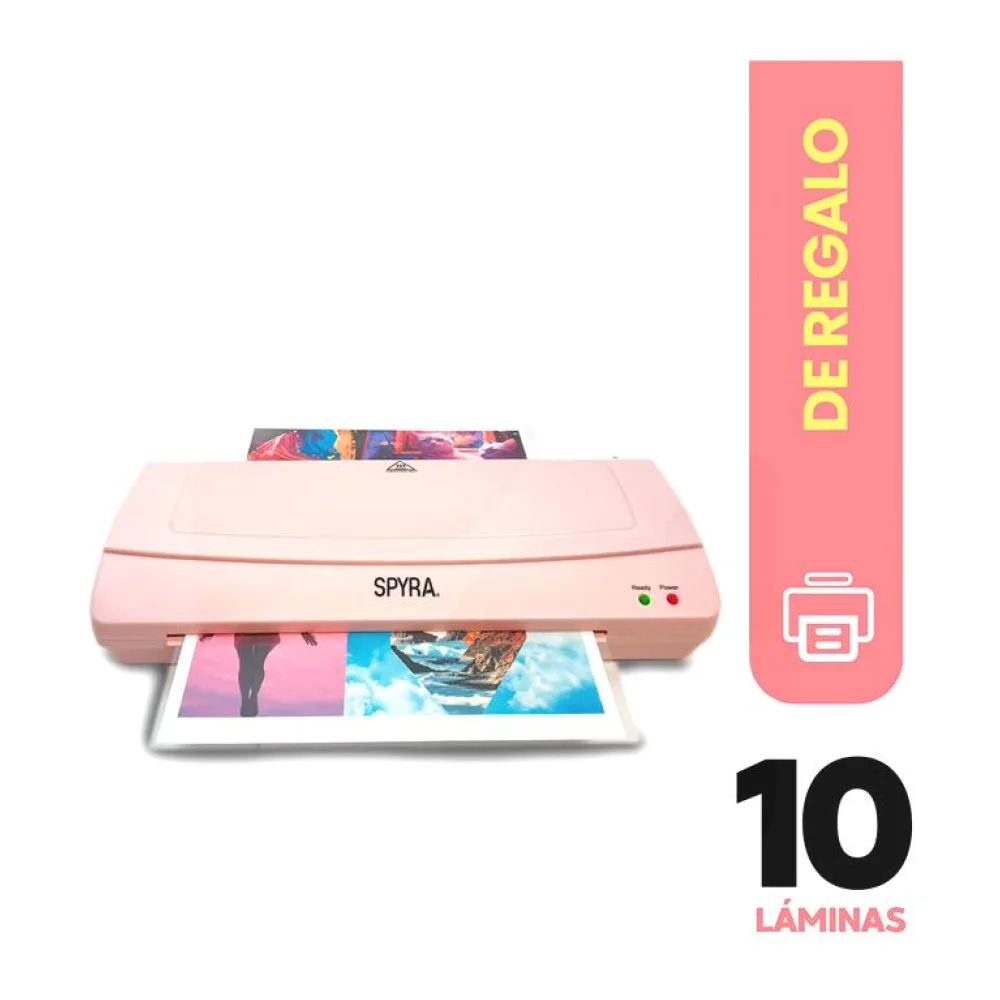 Plastificadora de Papeles Carta / Oficio Lite 230 Rosada + Set 10 Pouch Carta 125M Spyra