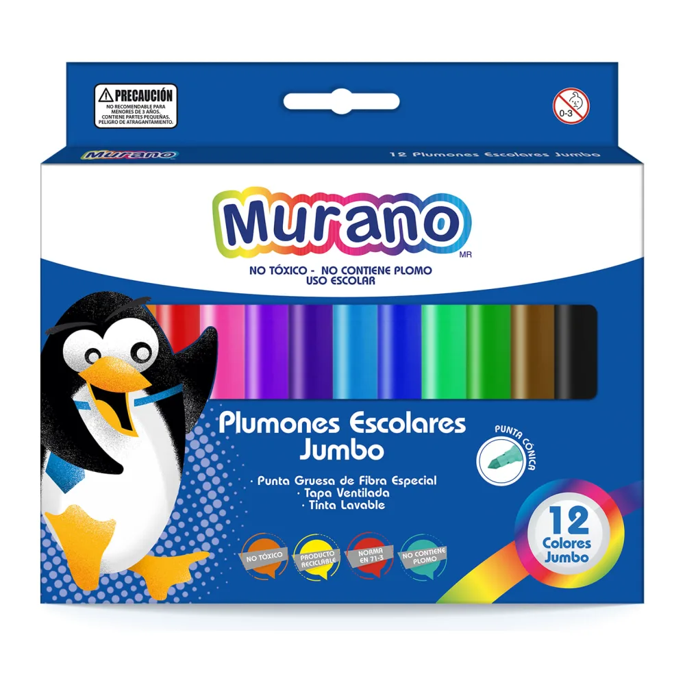 Plumon Escolar Jumbo 12 Colores Murano