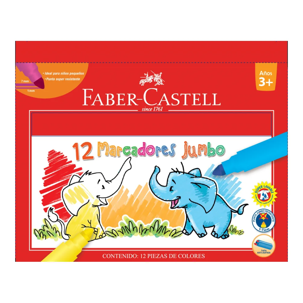 Plumon Escolar Jumbo 12 Colores Redondo Faber Castell