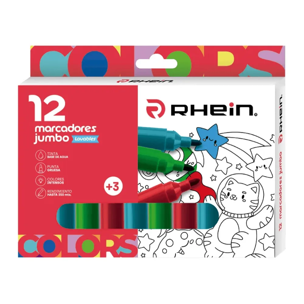 Plumon Escolar Jumbo 12 Colores Rhein