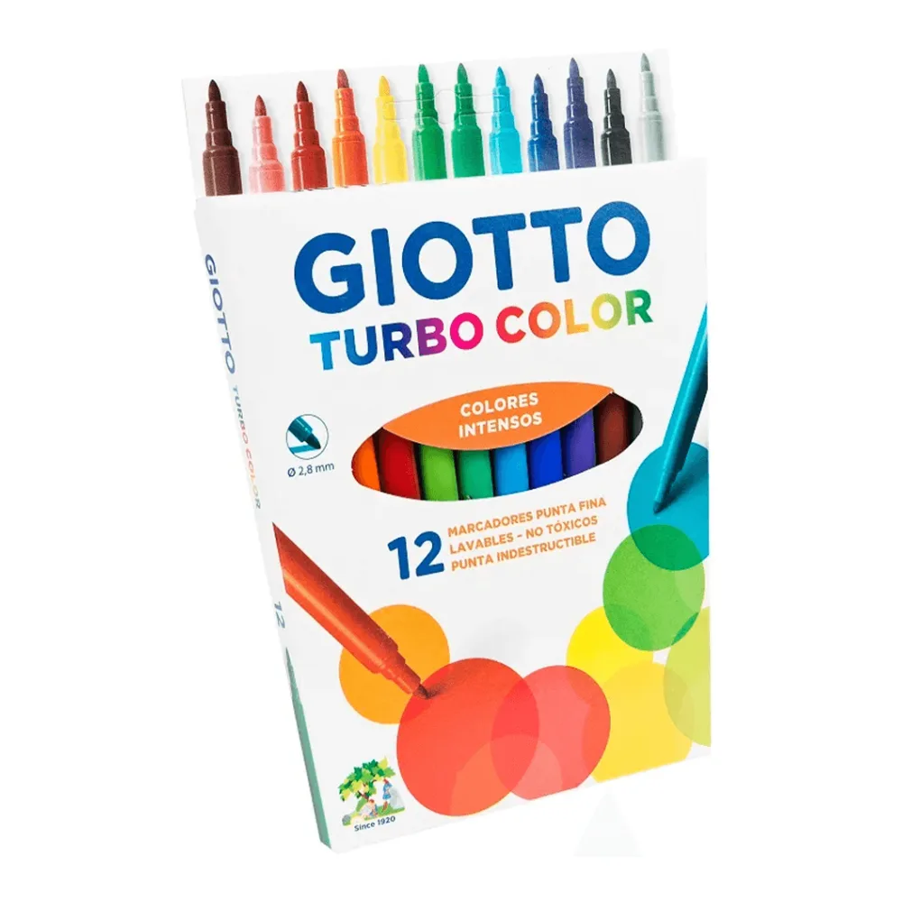 Plumon Escolar Punta Fina 12 Colores Lavable Giotto