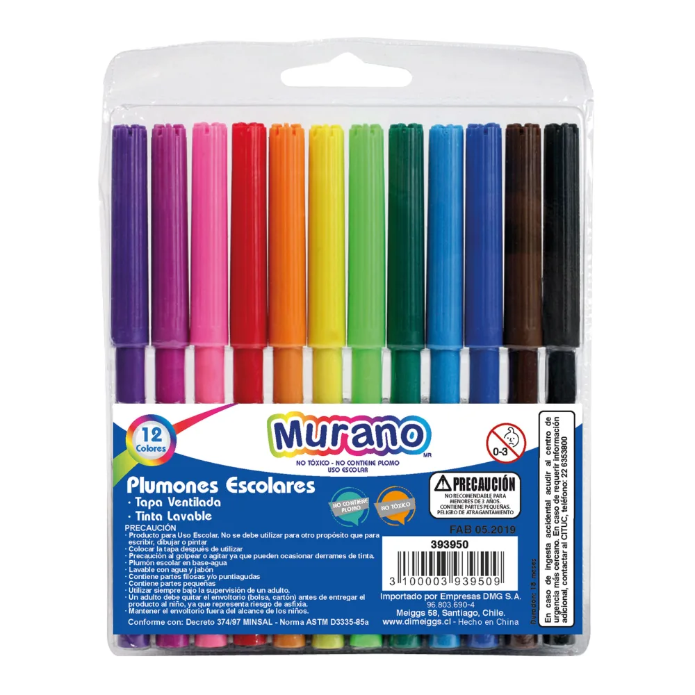 Plumon Escolar Punta Fina 12 Colores Murano