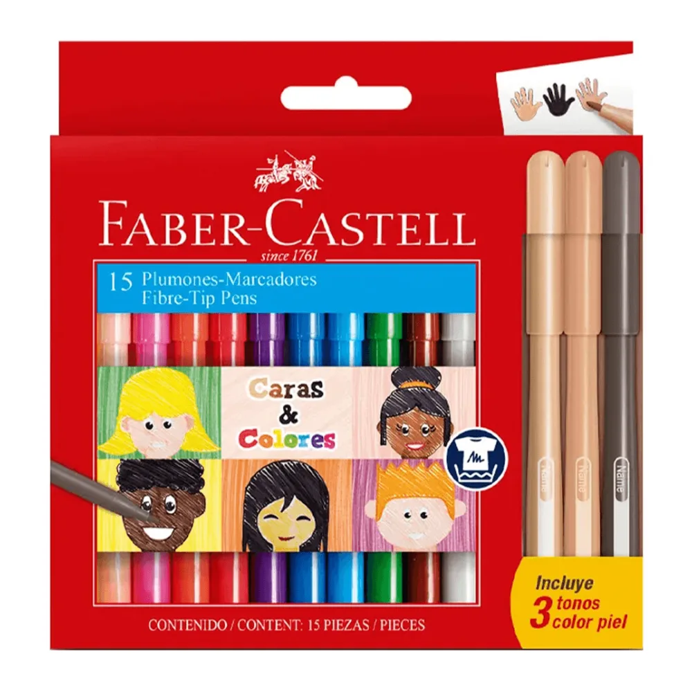 Plumon Escolar Punta Fina 15 Colores Faber Castell